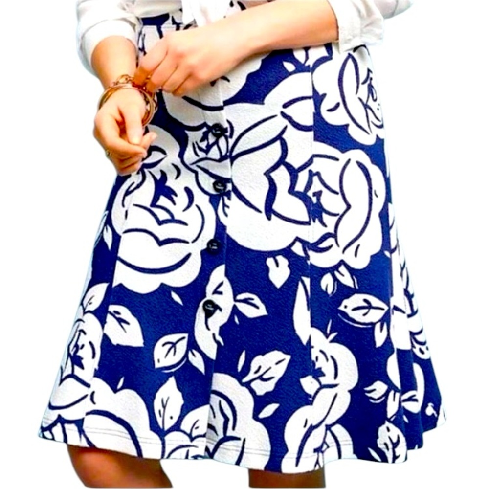 MAEVE BY ANTHROPOLOGIE Amiens Flounce Floral Blue & White Midi Skirt size S